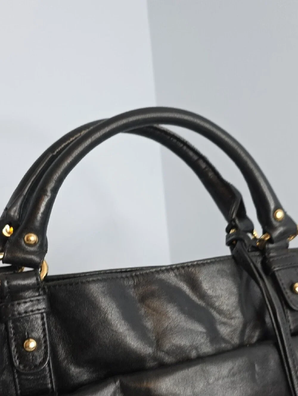 Badgley Mischka Black Leather Satchel with Gold Hardware